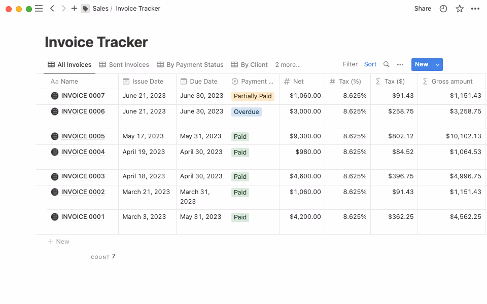 Use formulas to run calculations on sums of money, like for an invoice tracker.