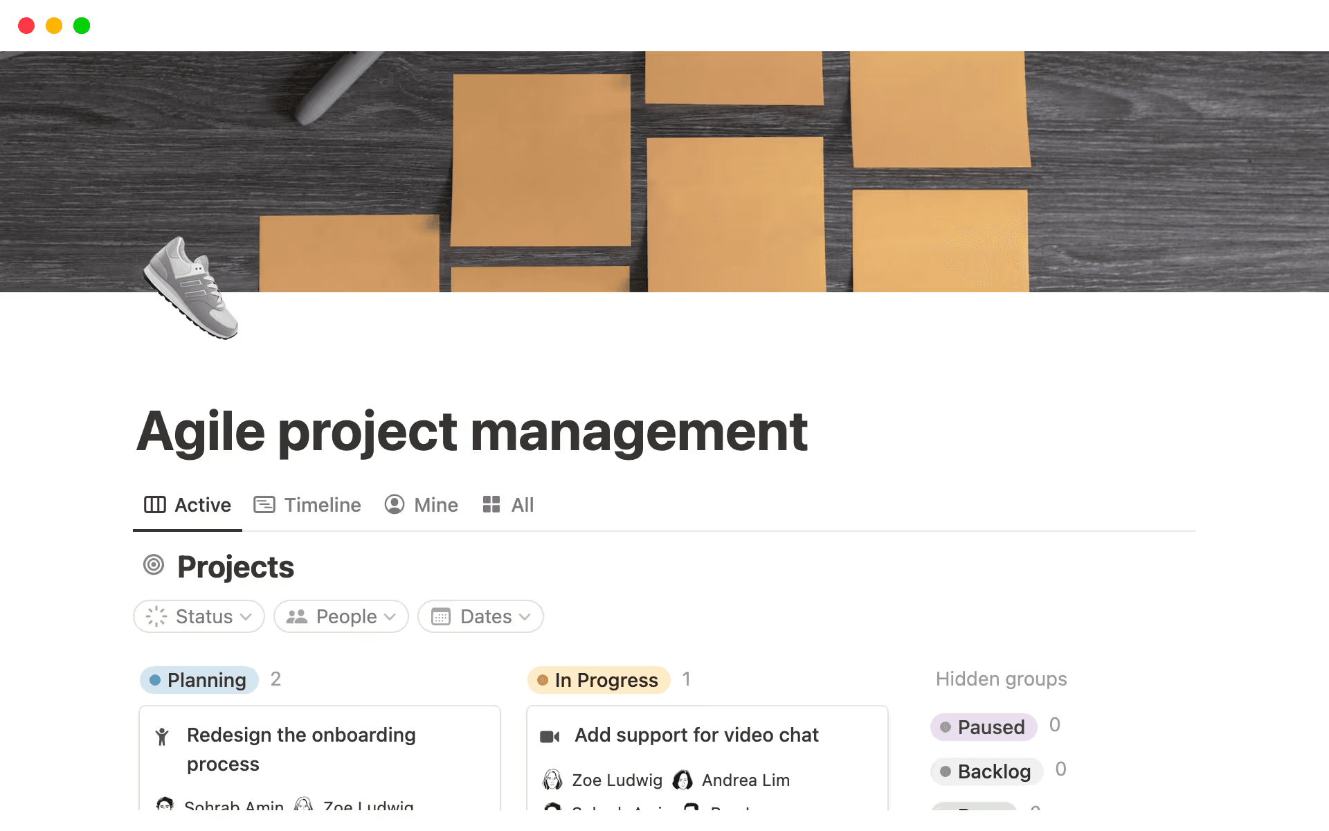 A Notion agile project management template