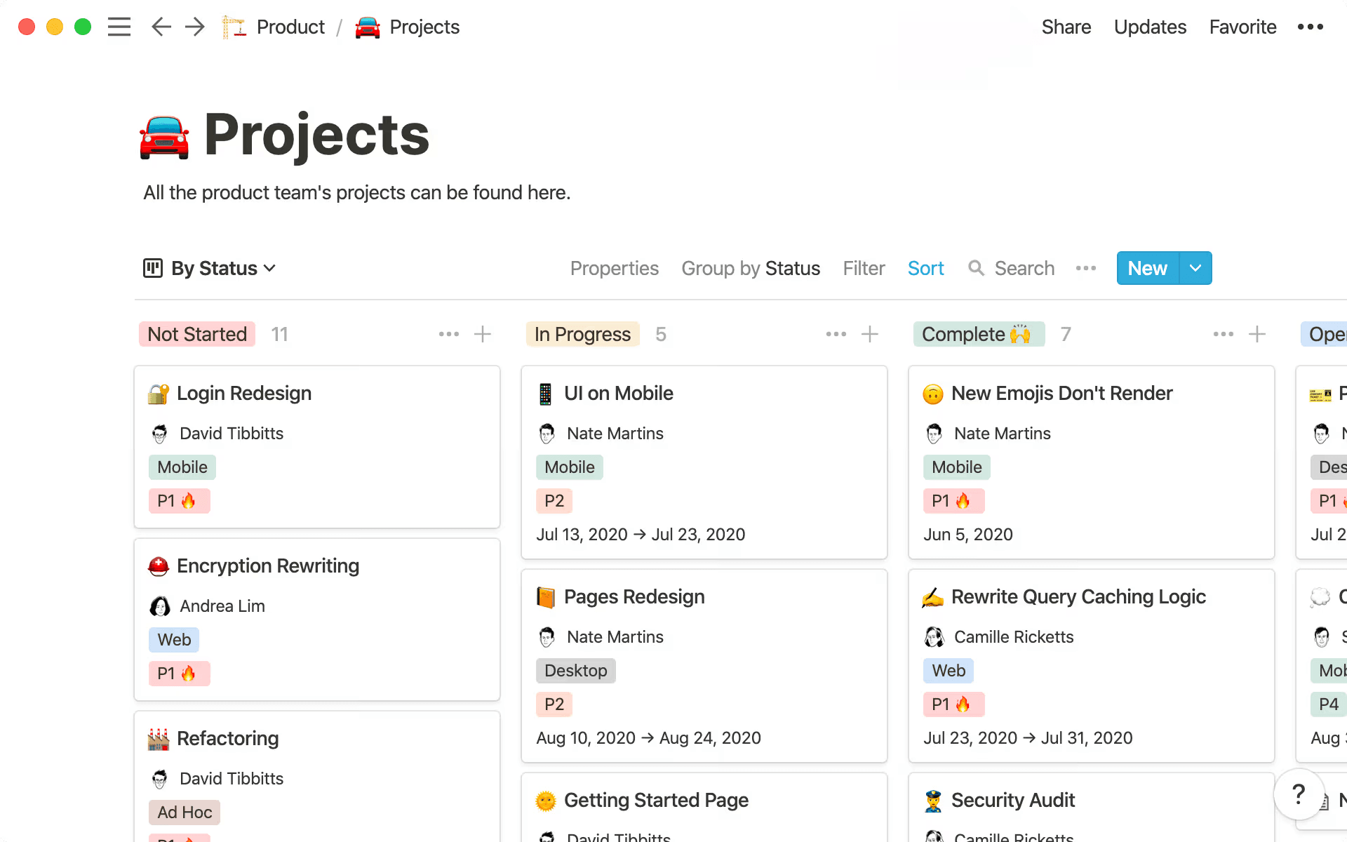 A project dashboard in Notion