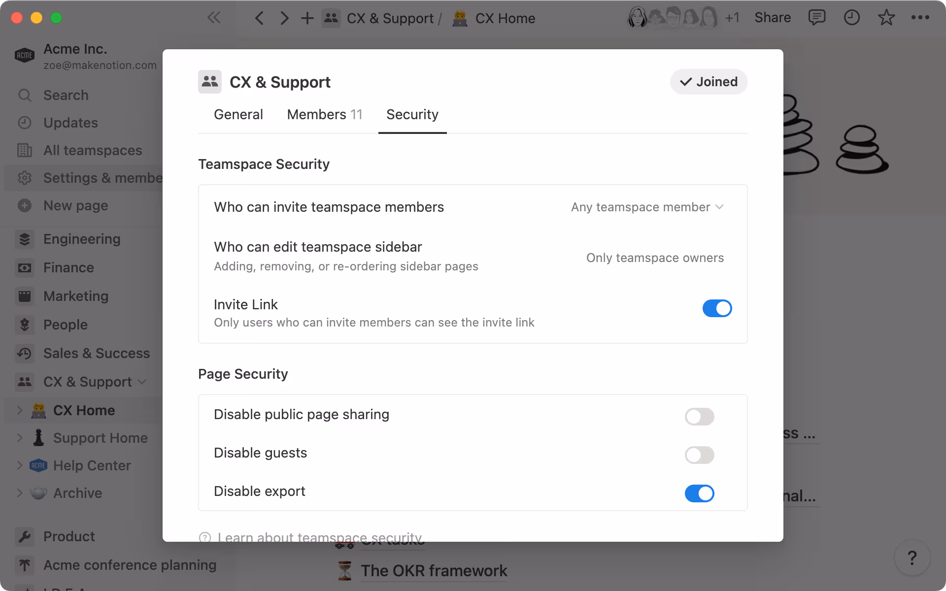 Configurez des paramètres de sécurité personnalisés pour votre espace d’équipe, pour mieux contrôler le partage externe.