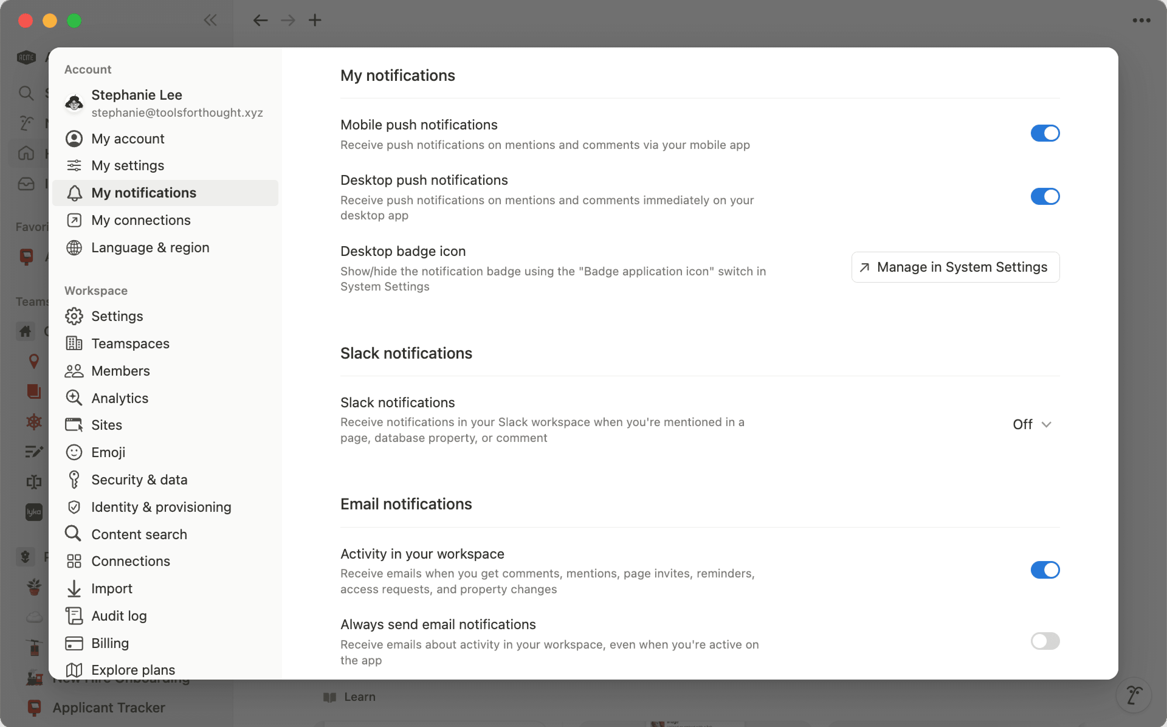 Notification settings - desktop
