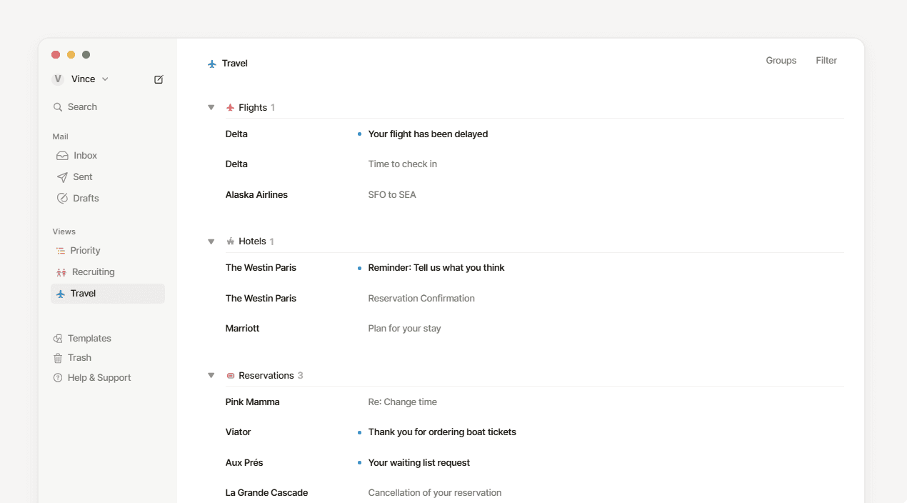 Notion Mail views