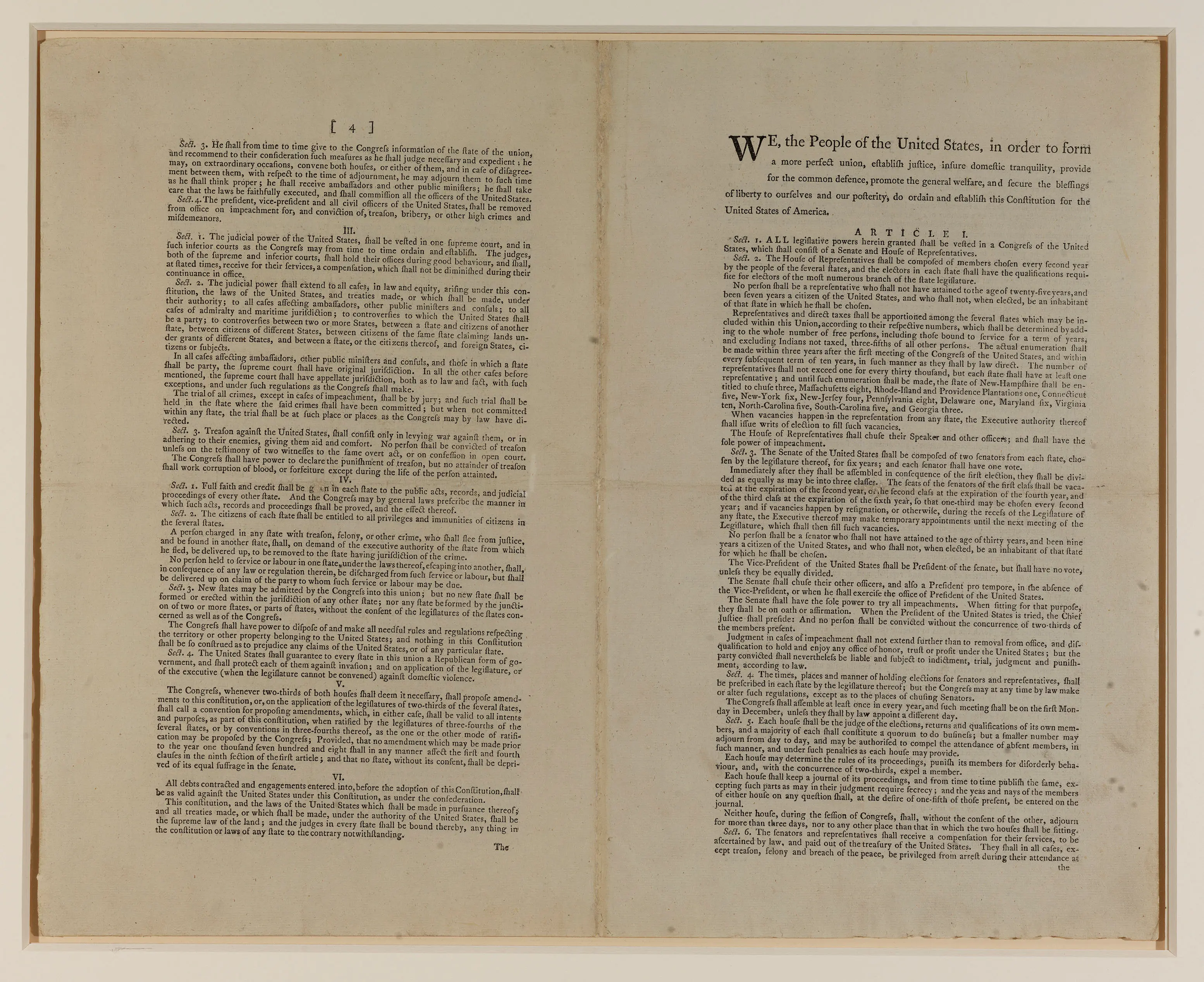 Official printing of the U.S. Constitution in 1787. Image from the National Constitution Center.