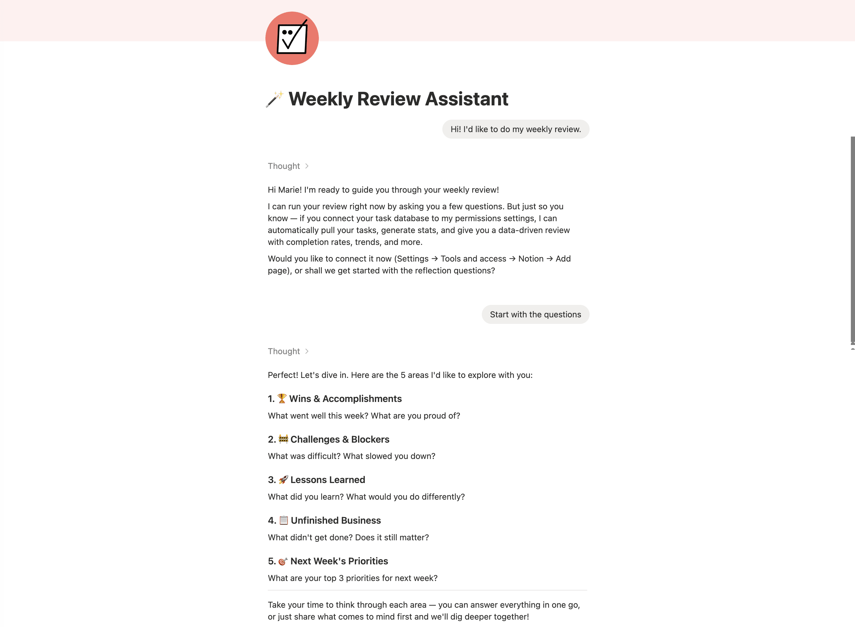 πͺ Weekly Review Assistant